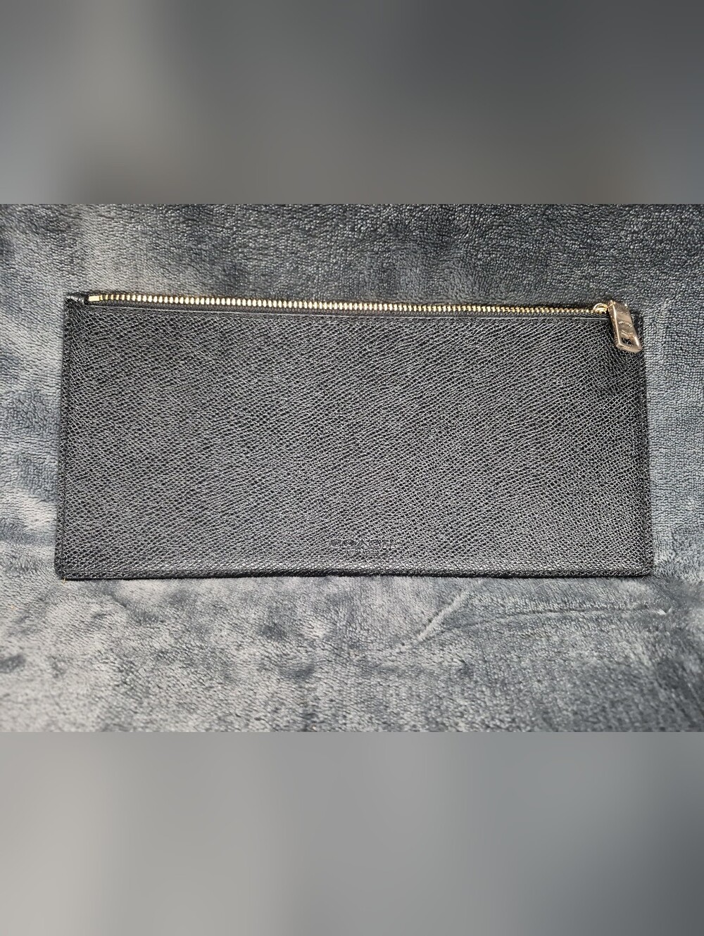 Coach Slim Leather Pouch Wallet Insert Zippered Crossgrain In Black